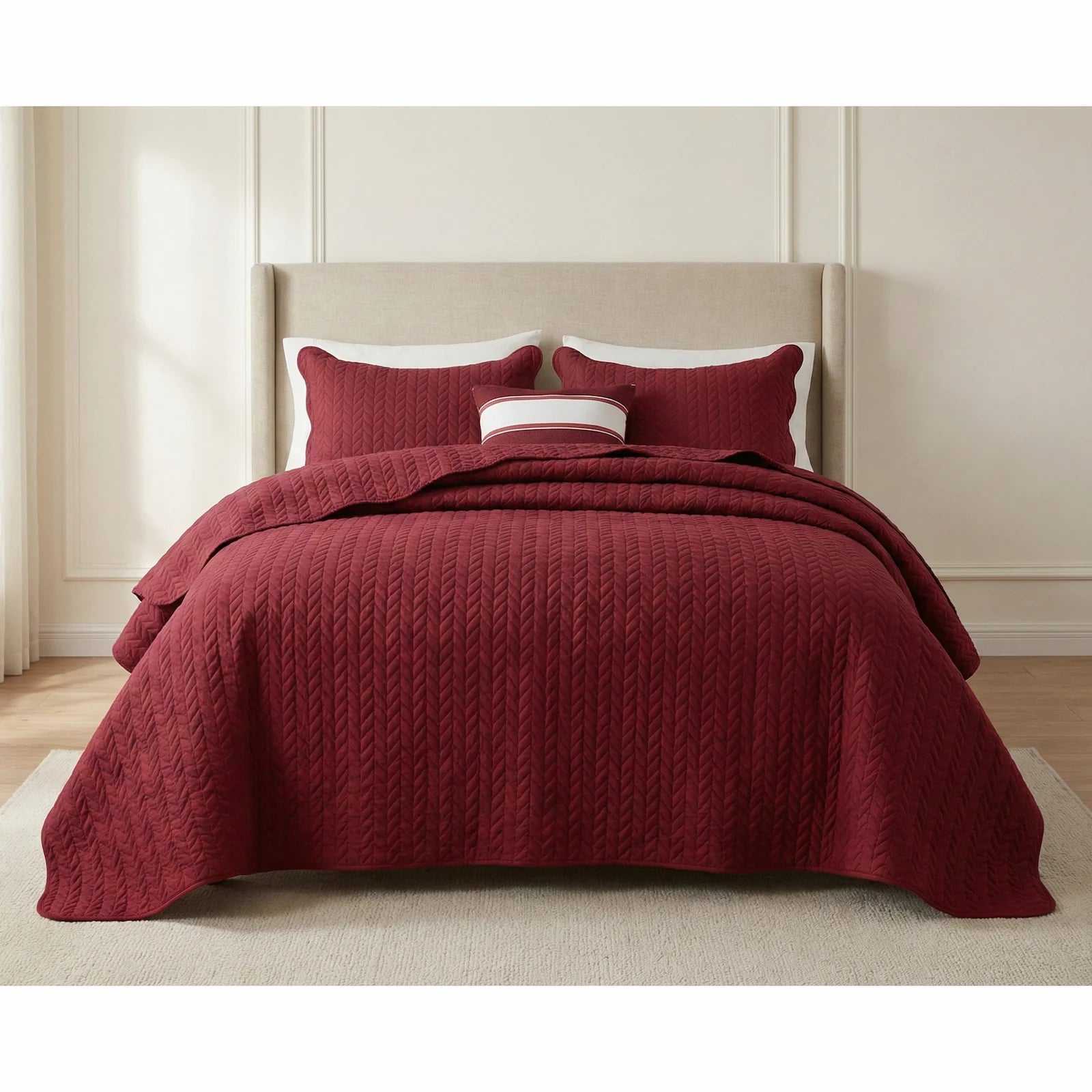 LuxeCotton Imperial Burgungy Bedspread with Pillow Covers
