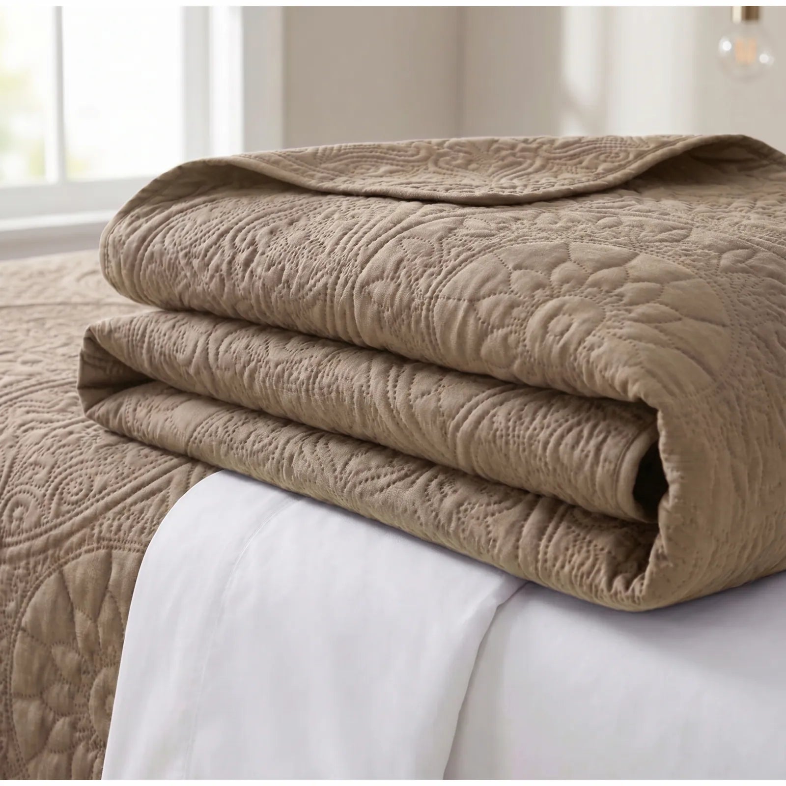 LuxeCotton Elegant Beige Bedspread with Pillow Covers
