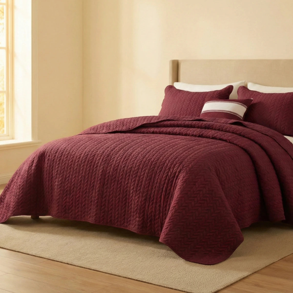 LuxeCotton Burgungy Bedspread with Pillow Covers pakistan

