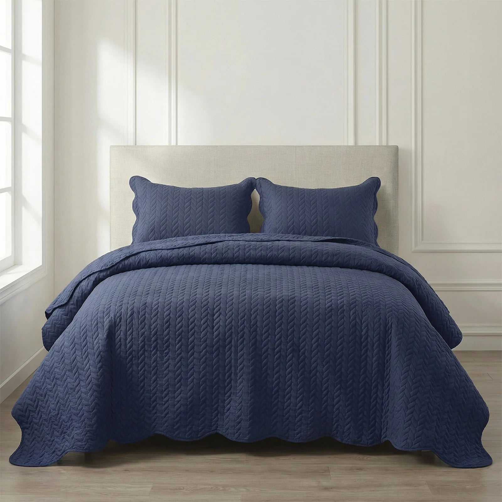 LuxeCotton Midnight Navy Bedspread with Pillow Covers
