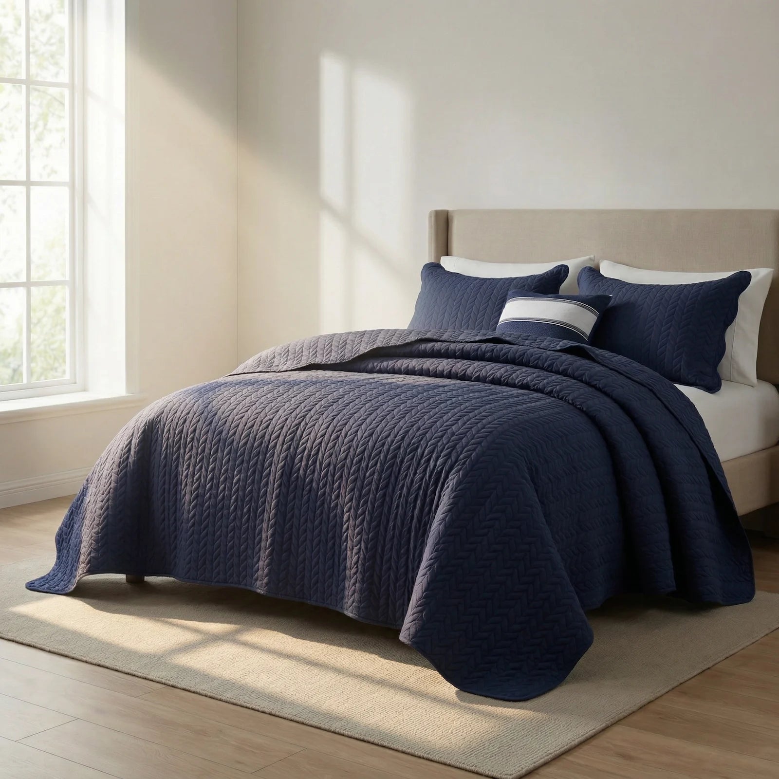 LuxeCotton Midnight Navy Bedspread with Pillow Covers
