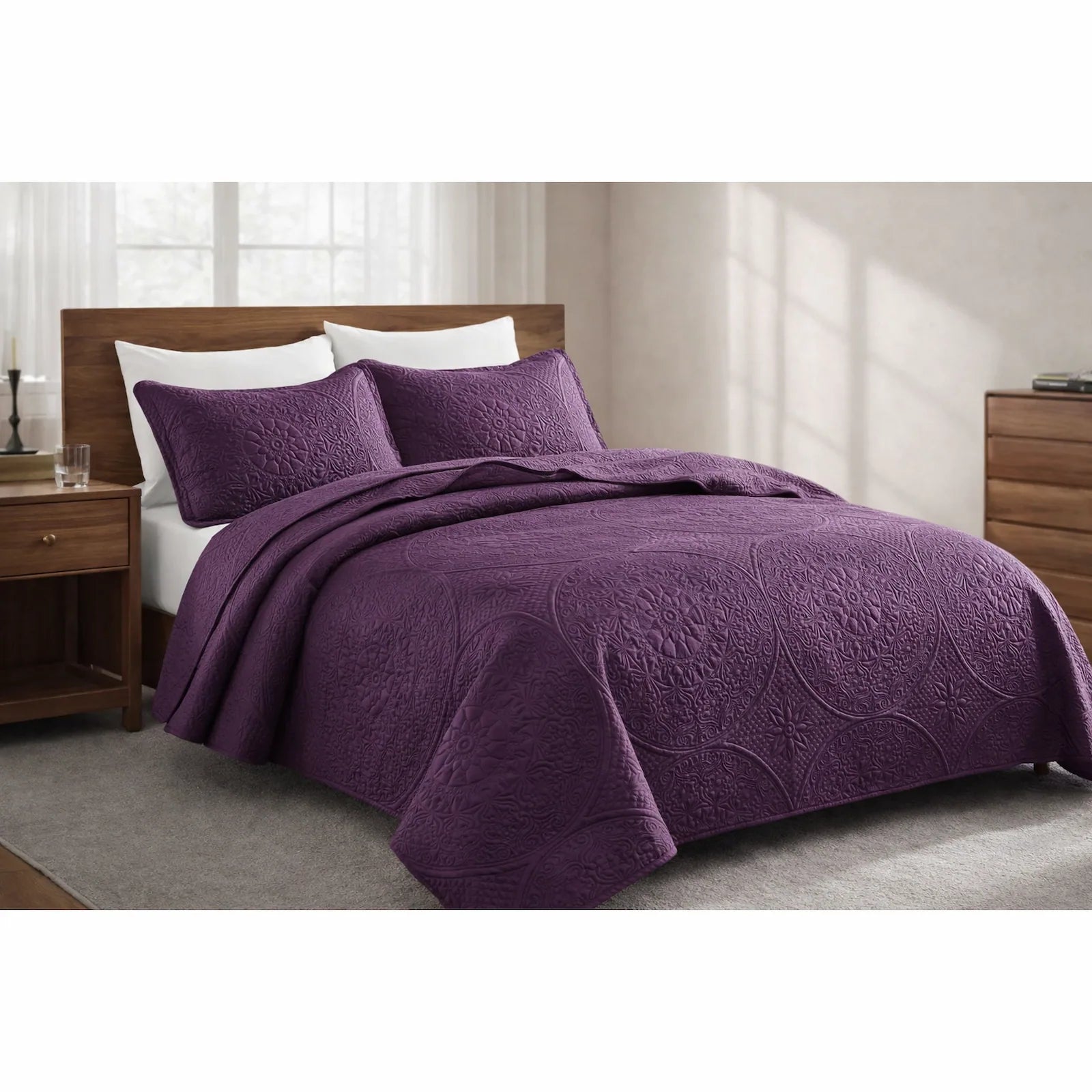 LuxeCotton Royal Plum Bedspread with Pillow Covers

