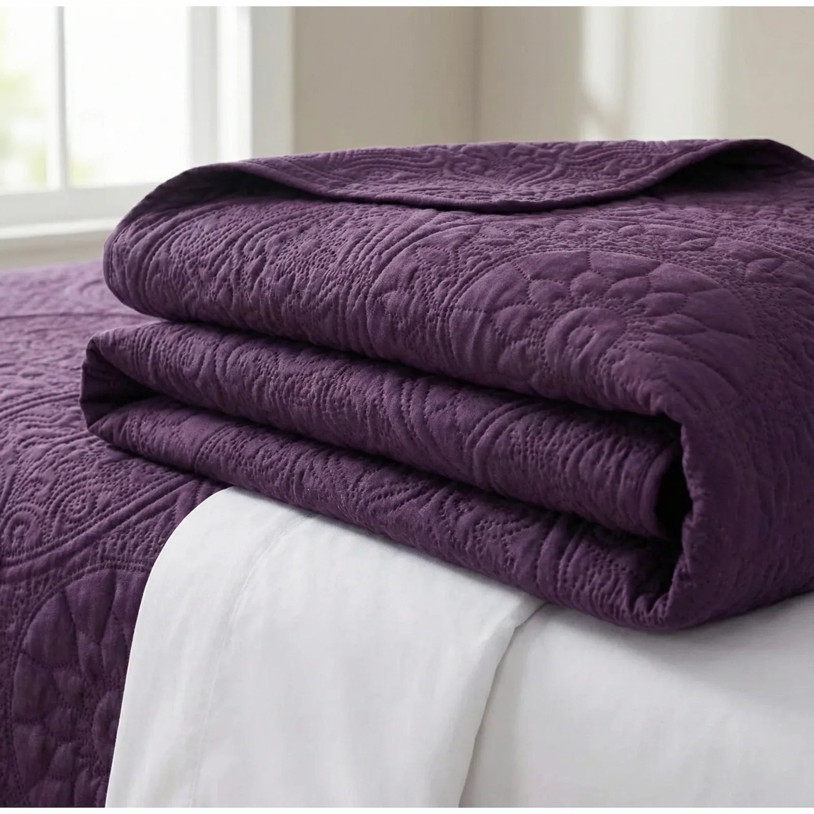 LuxeCotton Royal Plum Bedspread with Pillow Covers
