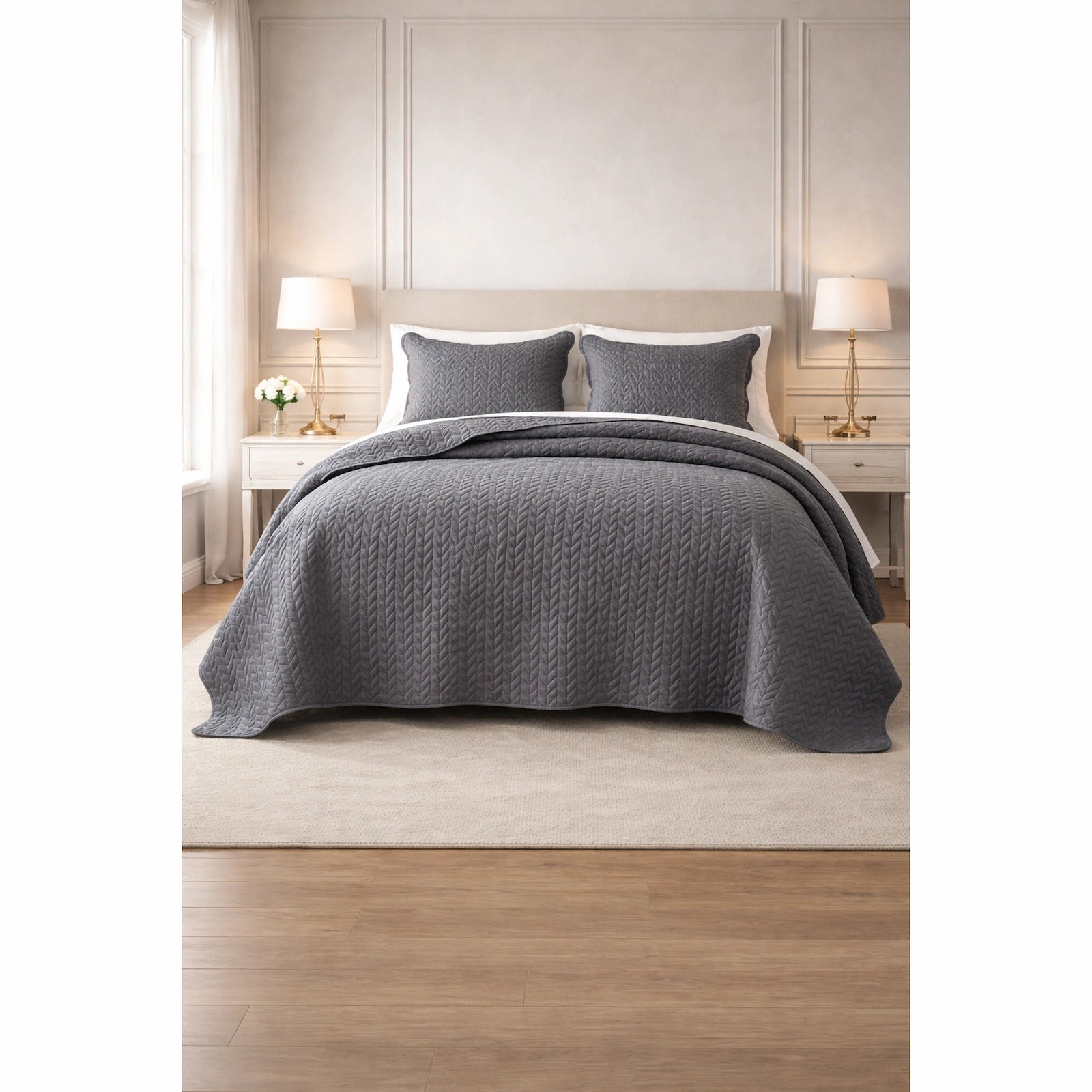 LuxeCotton Graphite Grey 
Bedspread with Pillow Covers
