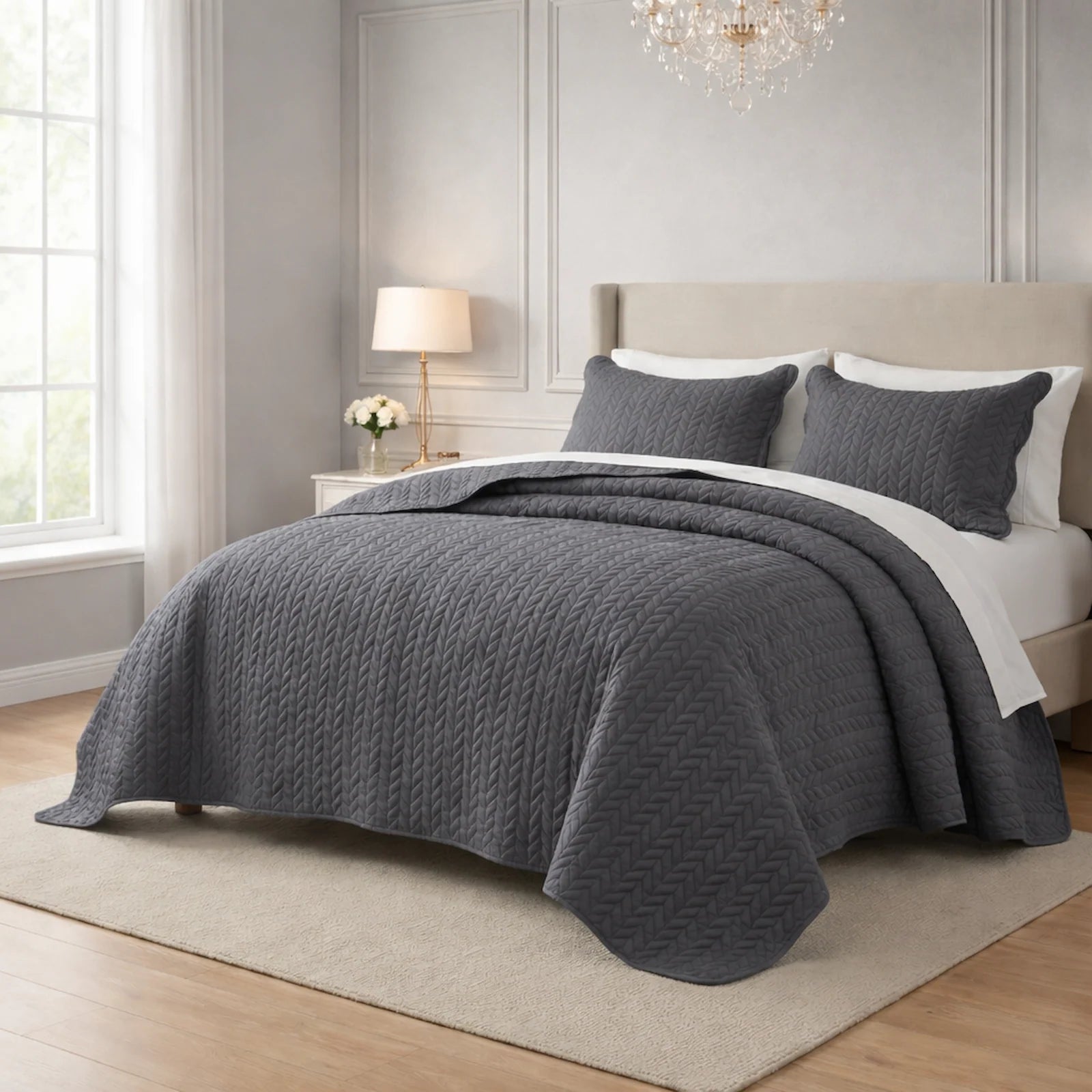 LuxeCotton Graphite Grey 
Bedspread with Pillow Covers
