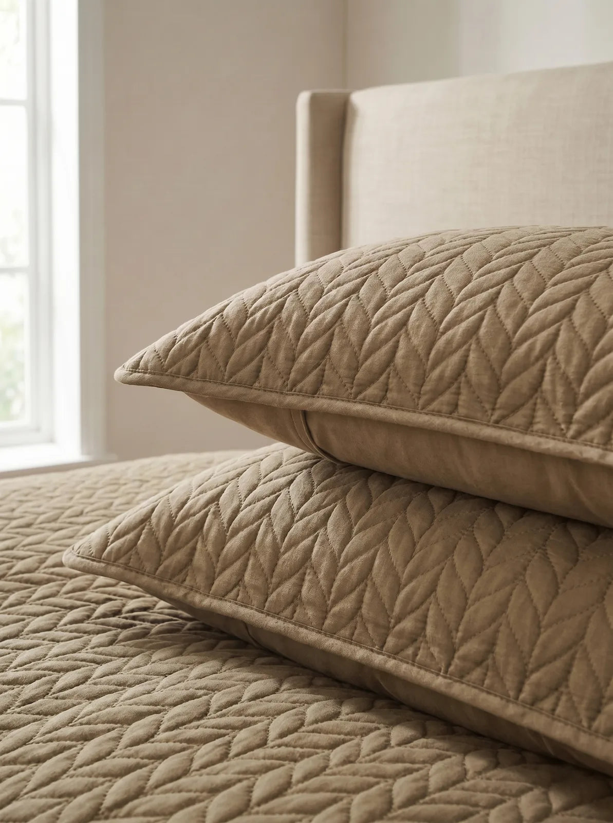 LuxeCotton Elegant Beige Bedspread with Pillow Covers
