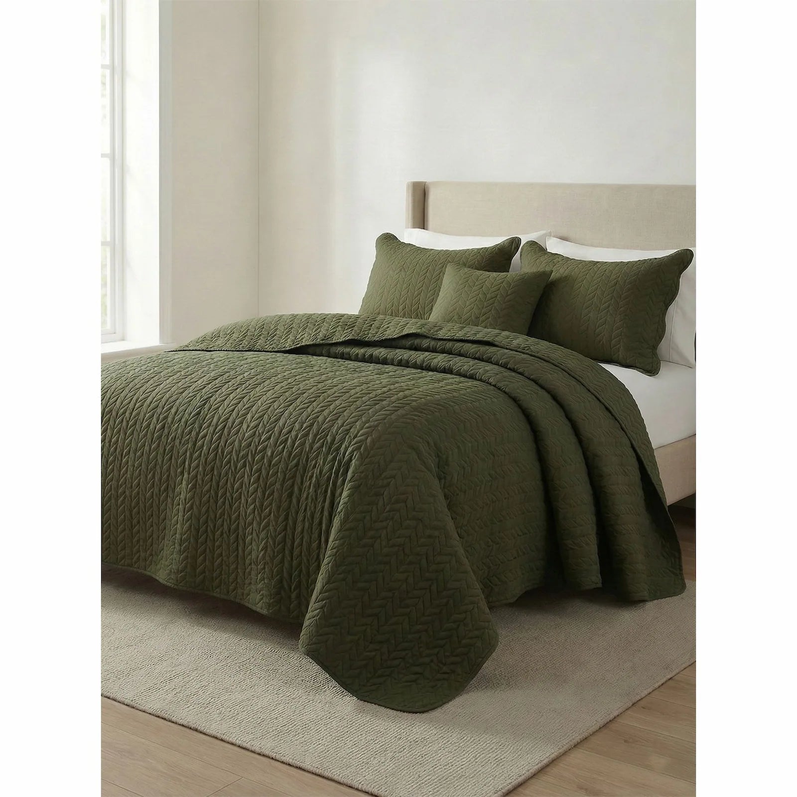 LuxeCotton Heritage Olive Bedspread with Pillow Covers
