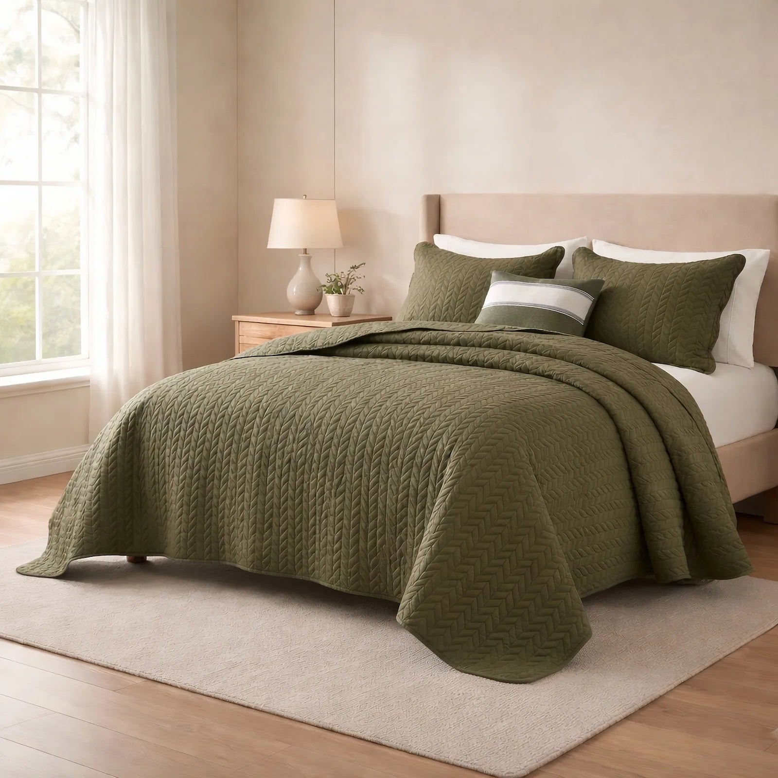 LuxeCotton Heritage Olive Bedspread with Pillow Covers
