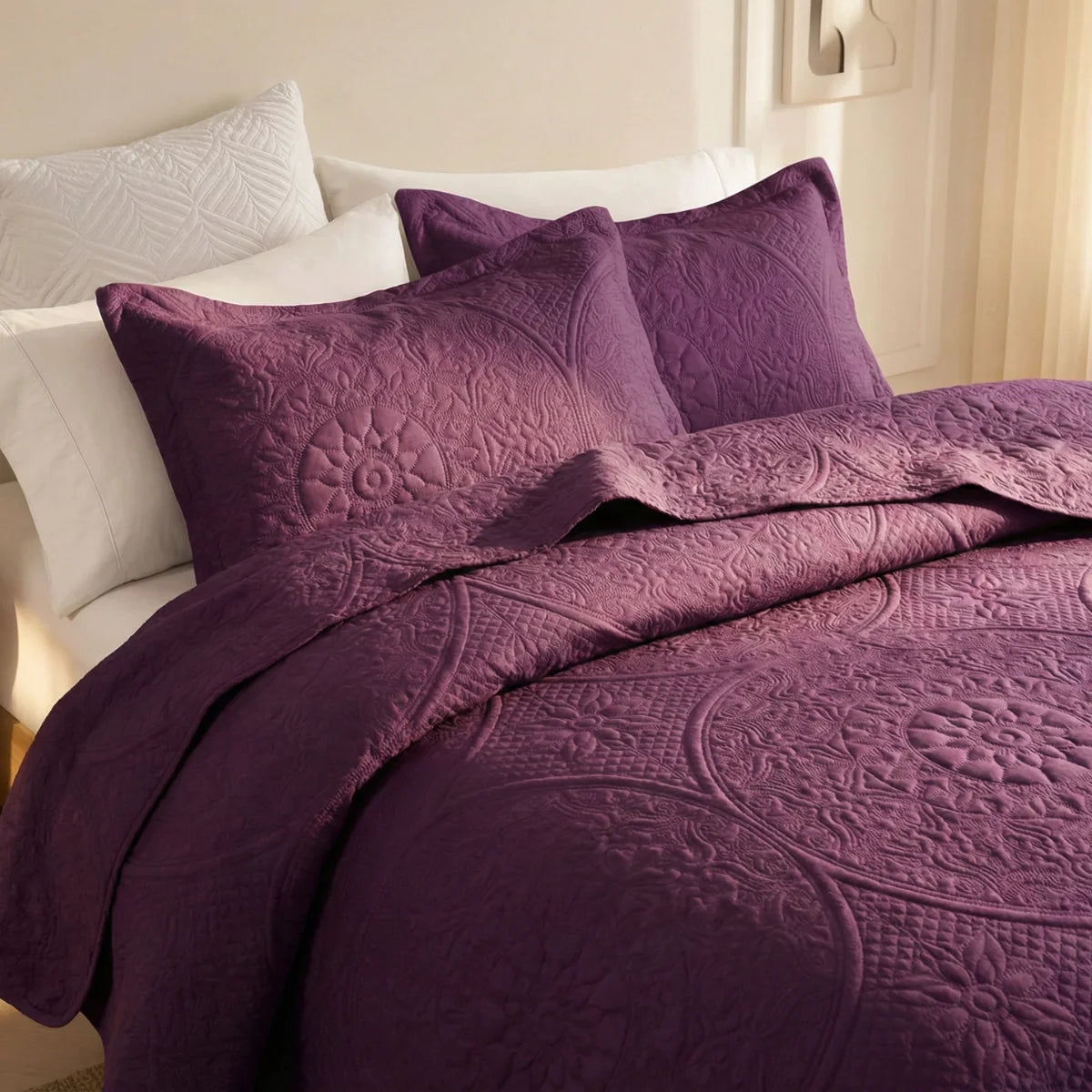 LuxeCotton Plum Bedspread with Pillow Covers pakistan
