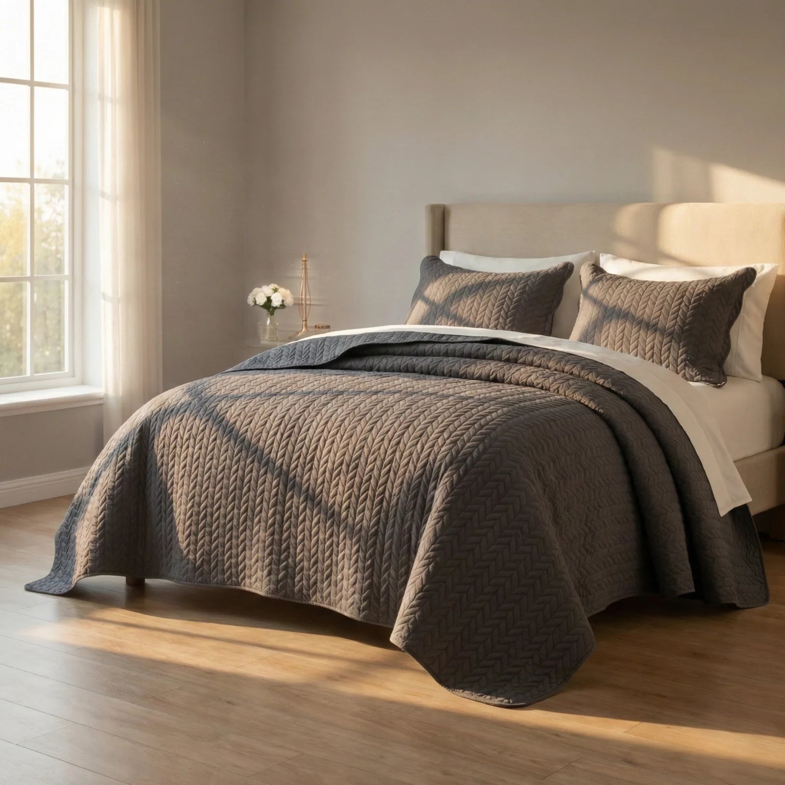 LuxeCotton Shadow Black Bedspread with Pillow Covers
